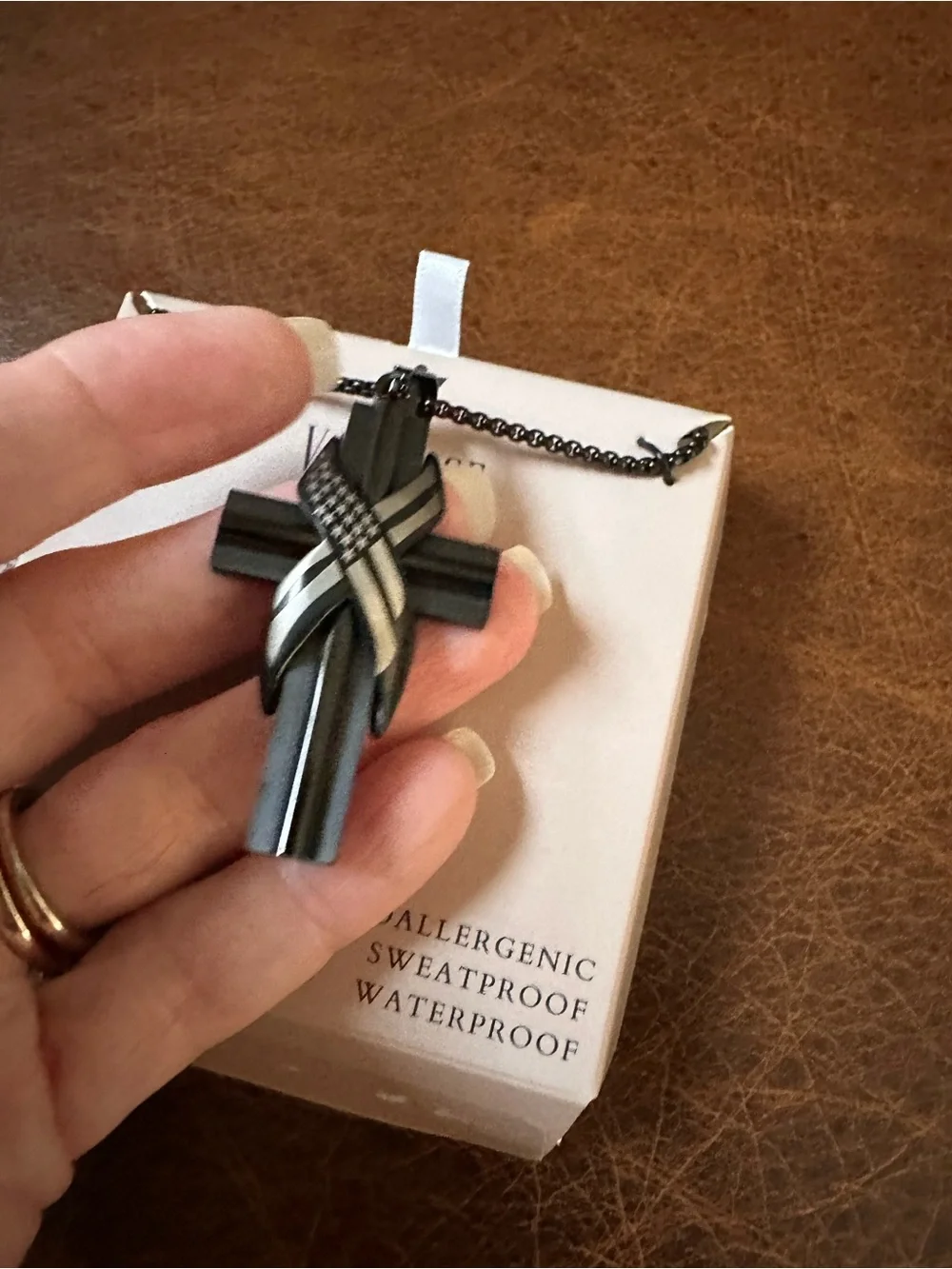 Vantage Black Stainless Steel Men's Cross Necklace with Flag Accent